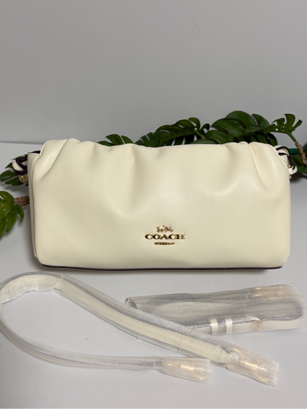 COACH Cream Pouch Shoulder Bag with Gold Logo
